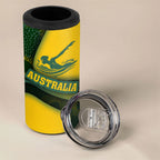 Personalized Australia Swimming Athlete 4 in 1 Can Cooler Tumbler Bold Swimmer Silhouette With Indigenous Pattern Accents
