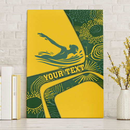 Personalized Australia Swimming Athlete Canvas Wall Art Bold Swimmer Silhouette With Indigenous Pattern Accents