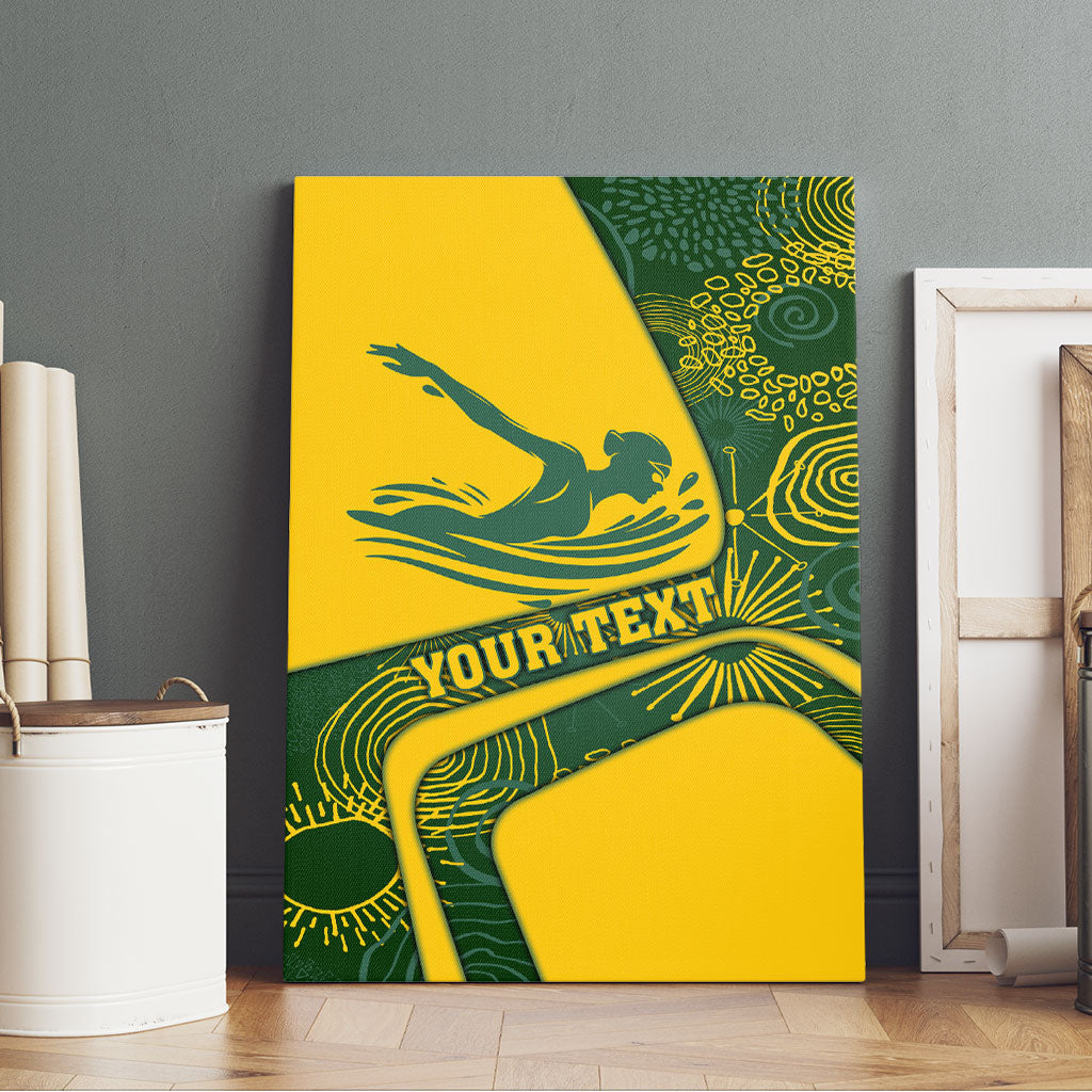 Personalized Australia Swimming Athlete Canvas Wall Art Bold Swimmer Silhouette With Indigenous Pattern Accents