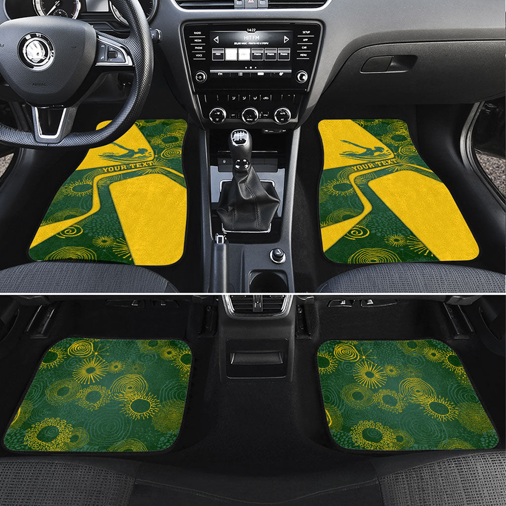 Personalized Australia Swimming Athlete Car Mats Bold Swimmer Silhouette With Indigenous Pattern Accents