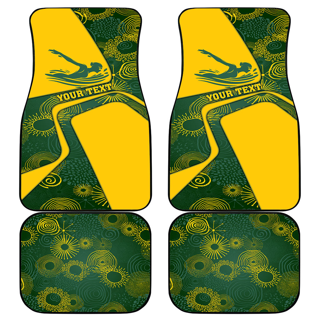 Personalized Australia Swimming Athlete Car Mats Bold Swimmer Silhouette With Indigenous Pattern Accents
