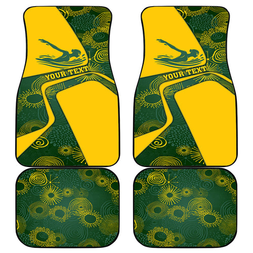 Personalized Australia Swimming Athlete Car Mats Bold Swimmer Silhouette With Indigenous Pattern Accents