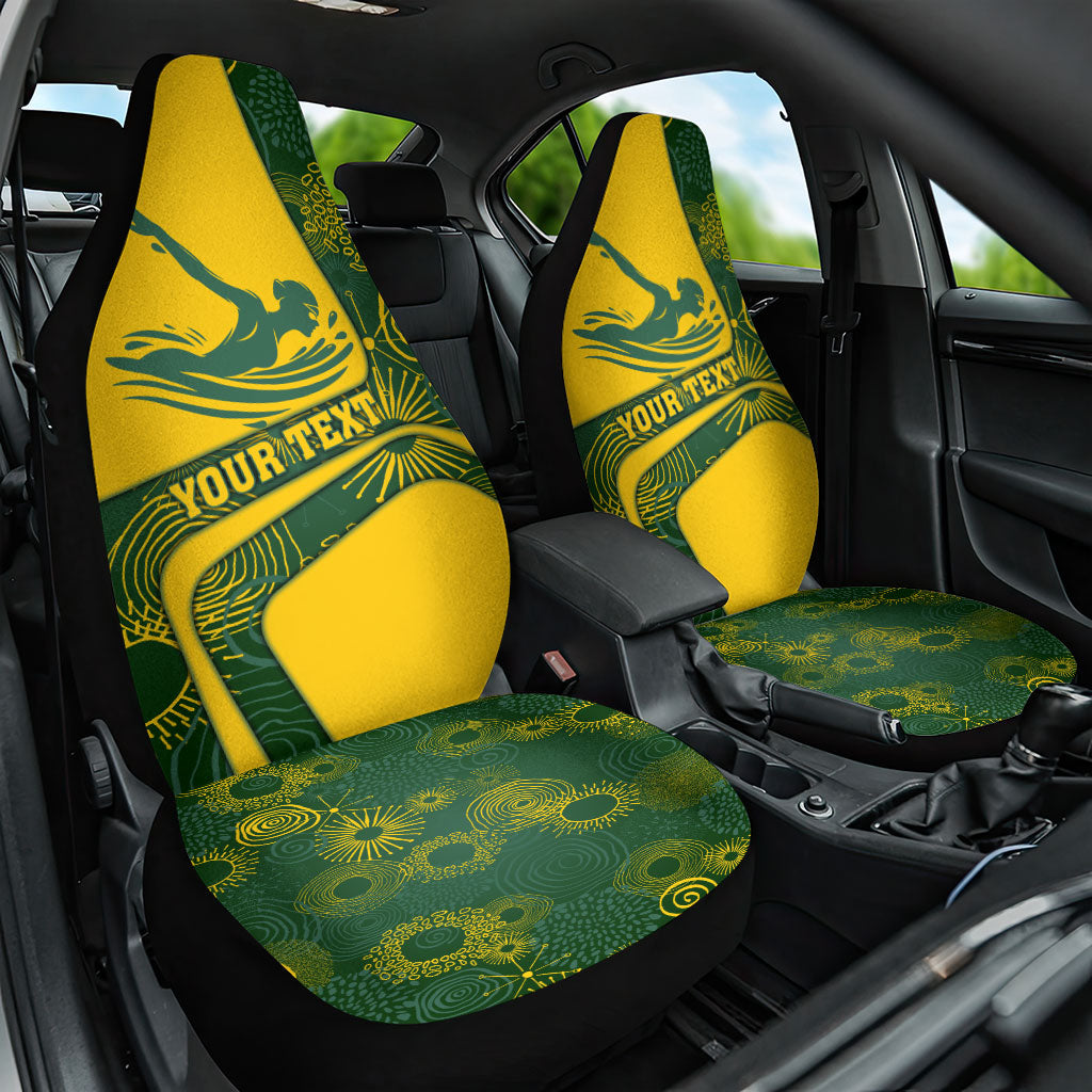 Personalized Australia Swimming Athlete Car Seat Cover Bold Swimmer Silhouette With Indigenous Pattern Accents