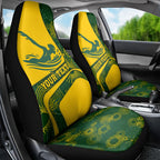 Personalized Australia Swimming Athlete Car Seat Cover Bold Swimmer Silhouette With Indigenous Pattern Accents
