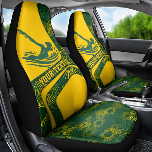 Personalized Australia Swimming Athlete Car Seat Cover Bold Swimmer Silhouette With Indigenous Pattern Accents