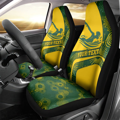 Personalized Australia Swimming Athlete Car Seat Cover Bold Swimmer Silhouette With Indigenous Pattern Accents