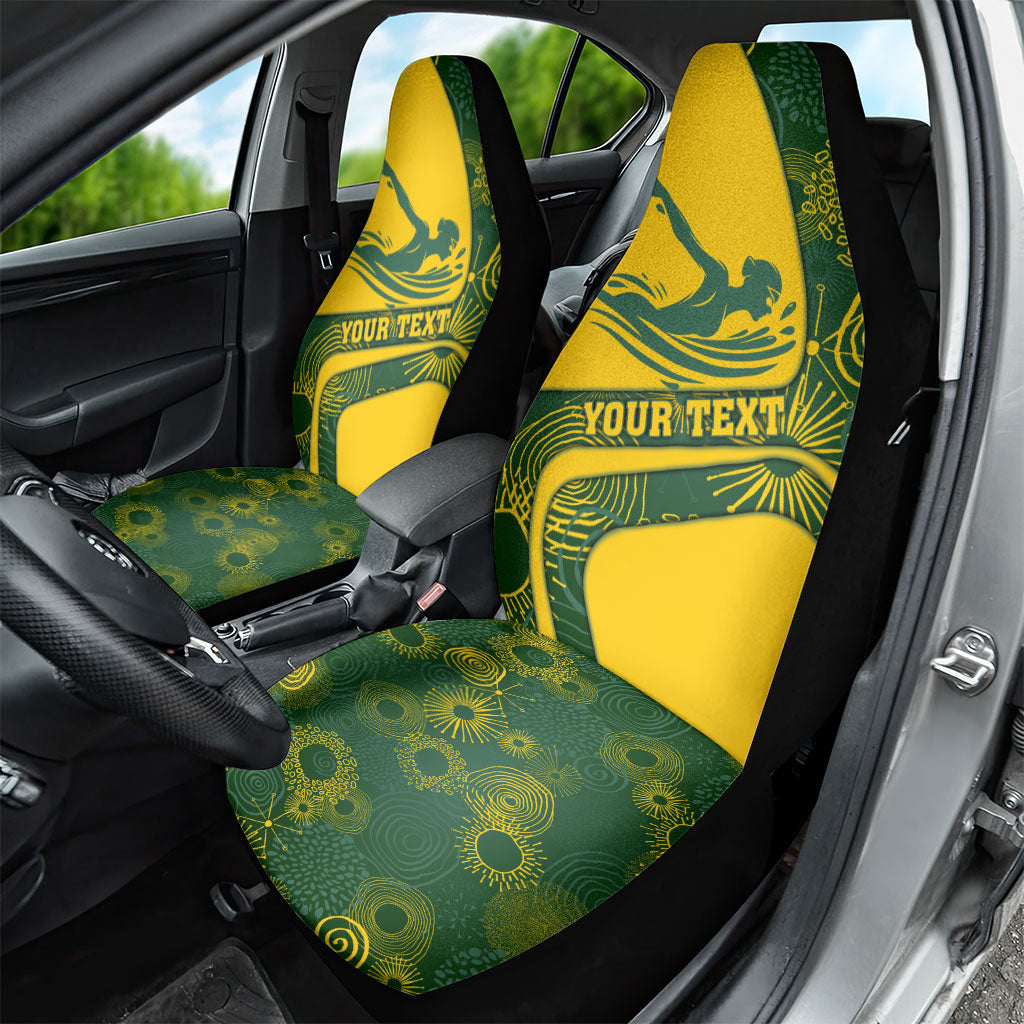 Personalized Australia Swimming Athlete Car Seat Cover Bold Swimmer Silhouette With Indigenous Pattern Accents