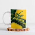 Personalized Australia Swimming Athlete Ceramic Mug Bold Swimmer Silhouette With Indigenous Pattern Accents