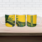 Personalized Australia Swimming Athlete Ceramic Mug Bold Swimmer Silhouette With Indigenous Pattern Accents