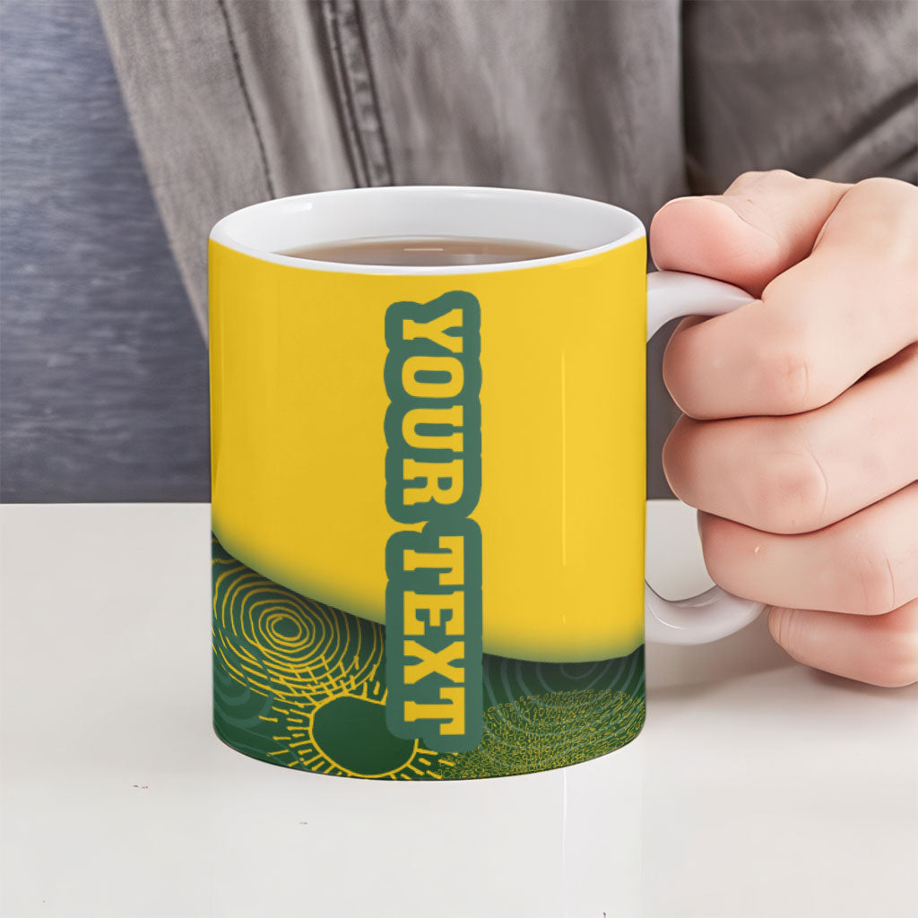 Personalized Australia Swimming Athlete Ceramic Mug Bold Swimmer Silhouette With Indigenous Pattern Accents