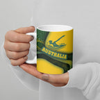 Personalized Australia Swimming Athlete Ceramic Mug Bold Swimmer Silhouette With Indigenous Pattern Accents
