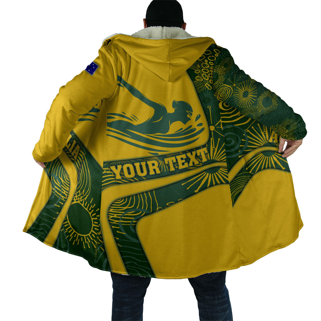 Personalized Australia Swimming Athlete Cloak Bold Swimmer Silhouette With Indigenous Pattern Accents