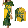 Personalized Australia Swimming Athlete Couples Matching Mermaid Dress and Long Sleeve Button Shirt Bold Swimmer Silhouette With Indigenous Pattern Accents
