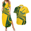 Personalized Australia Swimming Athlete Couples Matching Summer Maxi Dress and Hawaiian Shirt Bold Swimmer Silhouette With Indigenous Pattern Accents