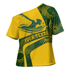 Personalized Australia Swimming Athlete Cross Shoulder Shirt Bold Swimmer Silhouette With Indigenous Pattern Accents