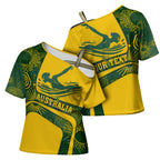 Personalized Australia Swimming Athlete Cross Shoulder Shirt Bold Swimmer Silhouette With Indigenous Pattern Accents