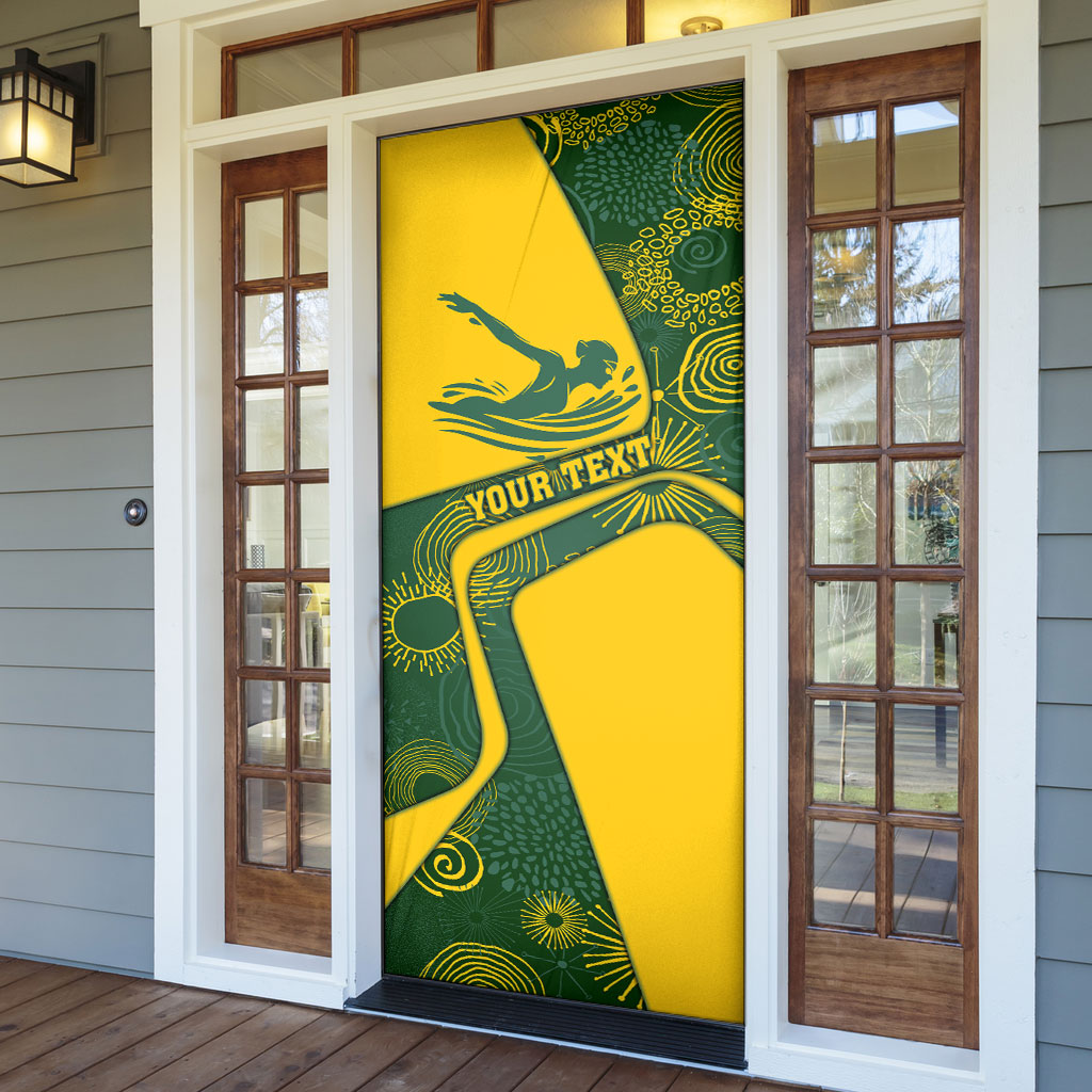 Personalized Australia Swimming Athlete Door Cover Bold Swimmer Silhouette With Indigenous Pattern Accents