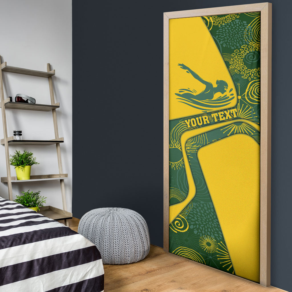 Personalized Australia Swimming Athlete Door Cover Bold Swimmer Silhouette With Indigenous Pattern Accents