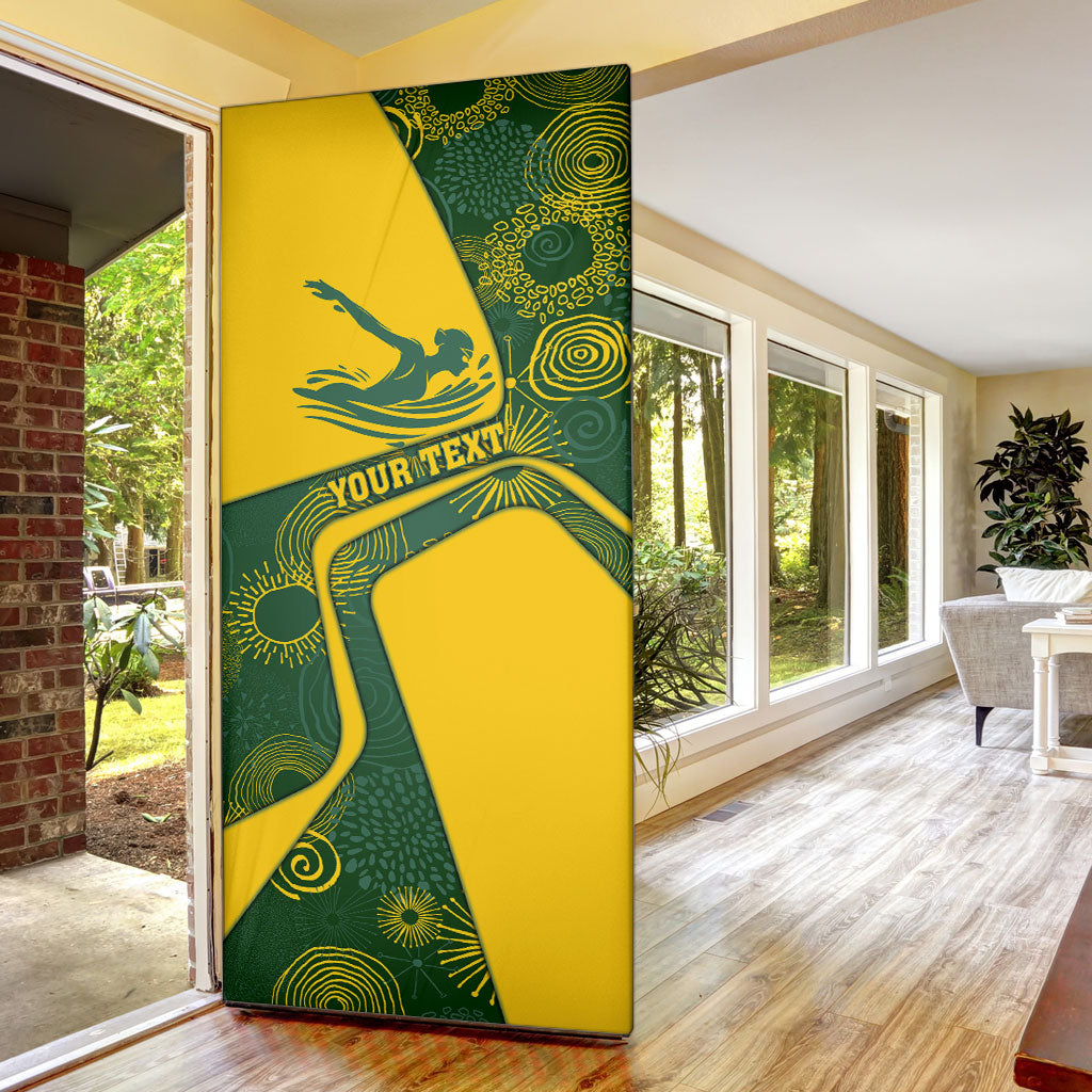 Personalized Australia Swimming Athlete Door Cover Bold Swimmer Silhouette With Indigenous Pattern Accents