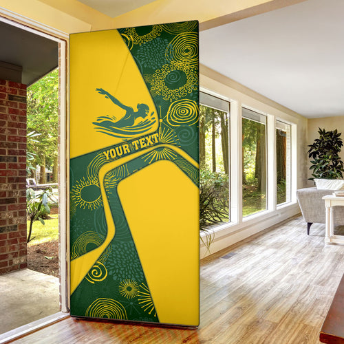 Personalized Australia Swimming Athlete Door Cover Bold Swimmer Silhouette With Indigenous Pattern Accents