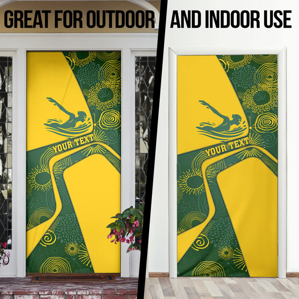 Personalized Australia Swimming Athlete Door Cover Bold Swimmer Silhouette With Indigenous Pattern Accents