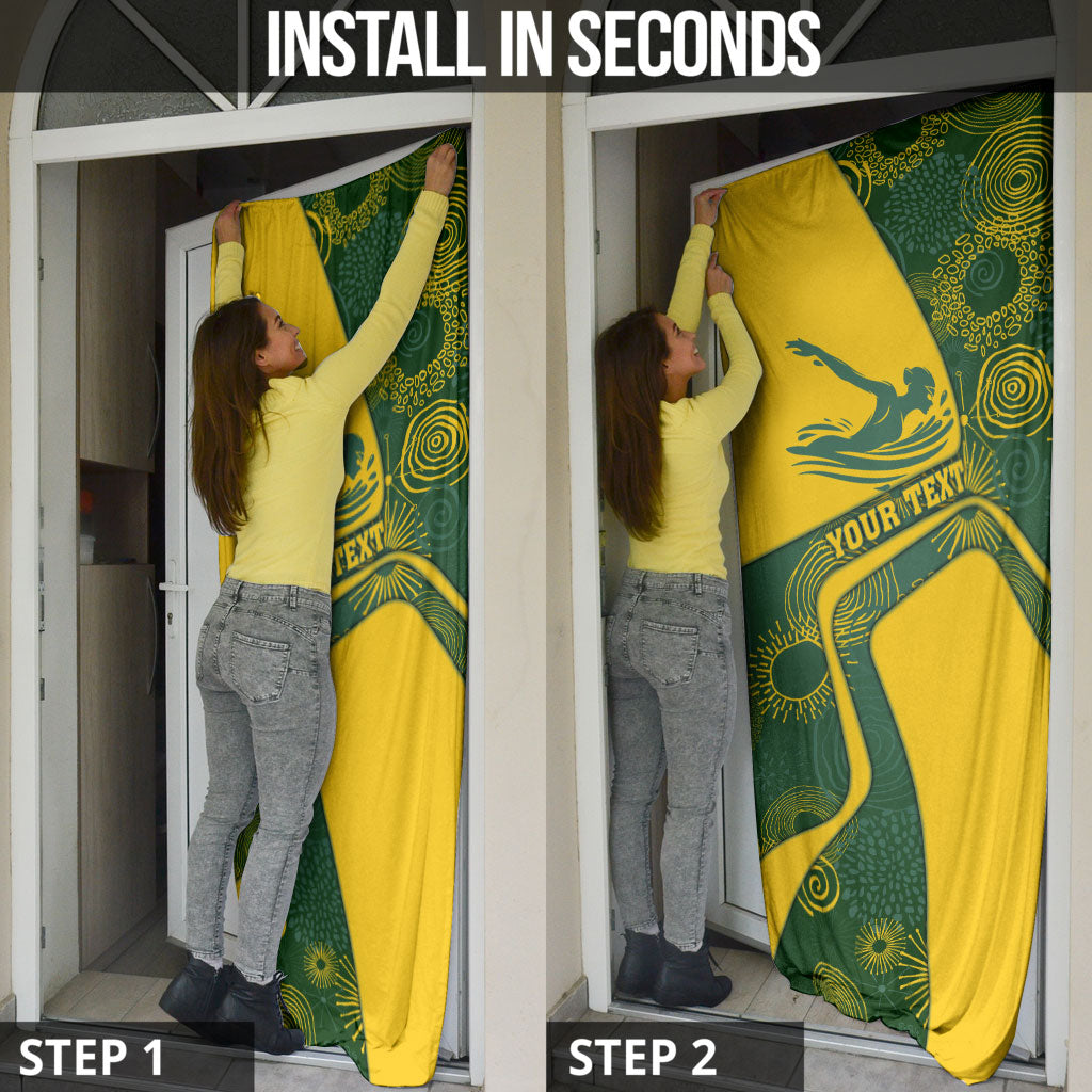 Personalized Australia Swimming Athlete Door Cover Bold Swimmer Silhouette With Indigenous Pattern Accents