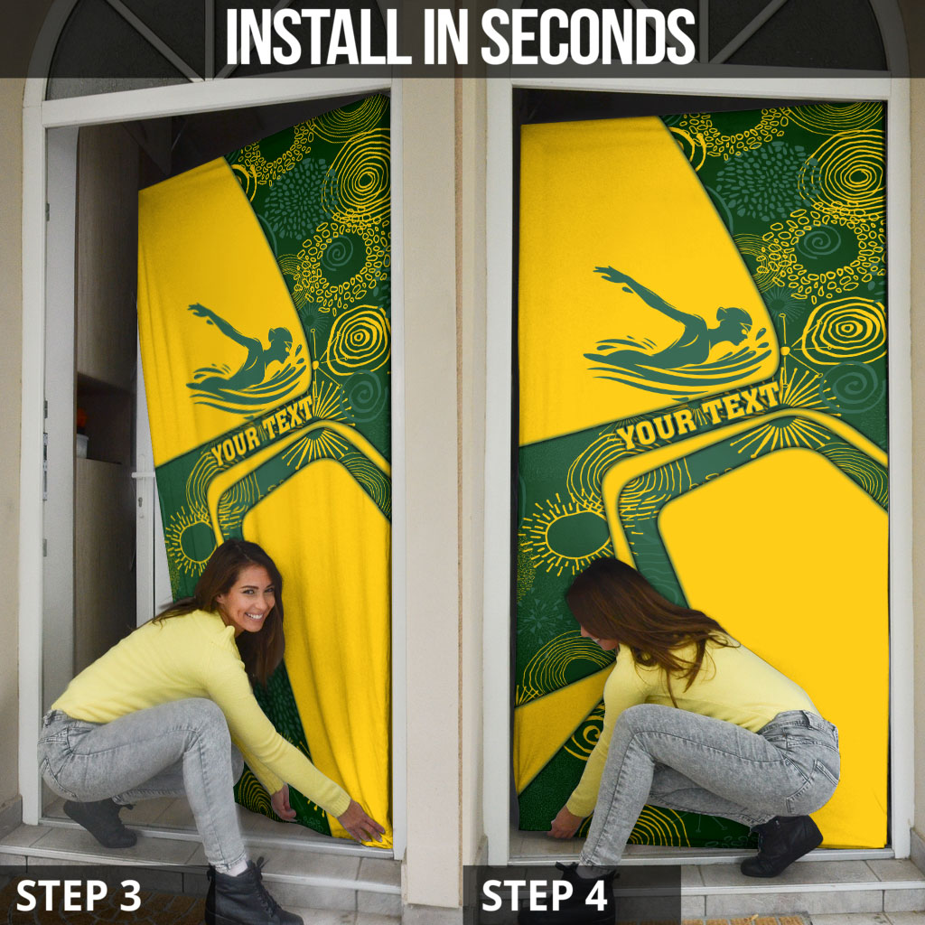 Personalized Australia Swimming Athlete Door Cover Bold Swimmer Silhouette With Indigenous Pattern Accents