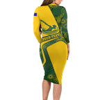 Personalized Australia Swimming Athlete Family Matching Long Sleeve Bodycon Dress and Hawaiian Shirt Bold Swimmer Silhouette With Indigenous Pattern Accents