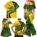 Personalized Australia Swimming Athlete Family Matching Mermaid Dress and Hawaiian Shirt Bold Swimmer Silhouette With Indigenous Pattern Accents