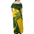 Personalized Australia Swimming Athlete Family Matching Off Shoulder Maxi Dress and Hawaiian Shirt Bold Swimmer Silhouette With Indigenous Pattern Accents