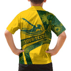 Personalized Australia Swimming Athlete Family Matching Off Shoulder Short Dress and Hawaiian Shirt Bold Swimmer Silhouette With Indigenous Pattern Accents