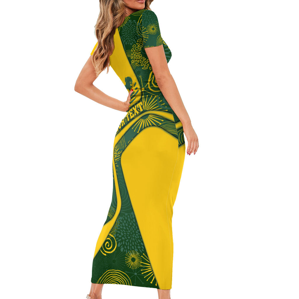 Personalized Australia Swimming Athlete Family Matching Short Sleeve Bodycon Dress and Hawaiian Shirt Bold Swimmer Silhouette With Indigenous Pattern Accents
