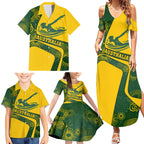 Personalized Australia Swimming Athlete Family Matching Summer Maxi Dress and Hawaiian Shirt Bold Swimmer Silhouette With Indigenous Pattern Accents
