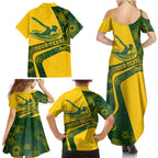 Personalized Australia Swimming Athlete Family Matching Summer Maxi Dress and Hawaiian Shirt Bold Swimmer Silhouette With Indigenous Pattern Accents