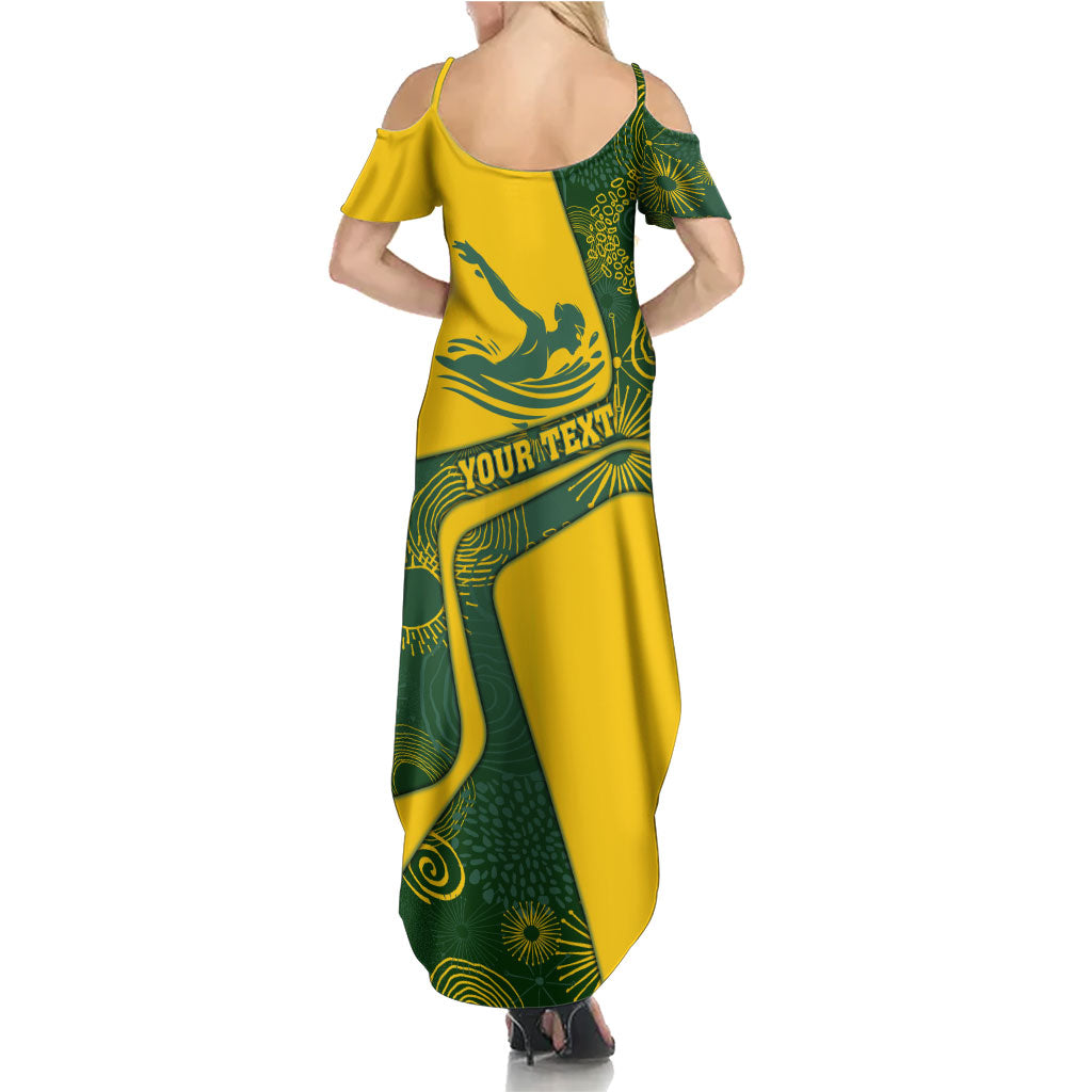 Personalized Australia Swimming Athlete Family Matching Summer Maxi Dress and Hawaiian Shirt Bold Swimmer Silhouette With Indigenous Pattern Accents