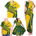 Personalized Australia Swimming Athlete Family Matching Tank Maxi Dress and Hawaiian Shirt Bold Swimmer Silhouette With Indigenous Pattern Accents