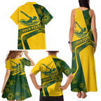 Personalized Australia Swimming Athlete Family Matching Tank Maxi Dress and Hawaiian Shirt Bold Swimmer Silhouette With Indigenous Pattern Accents
