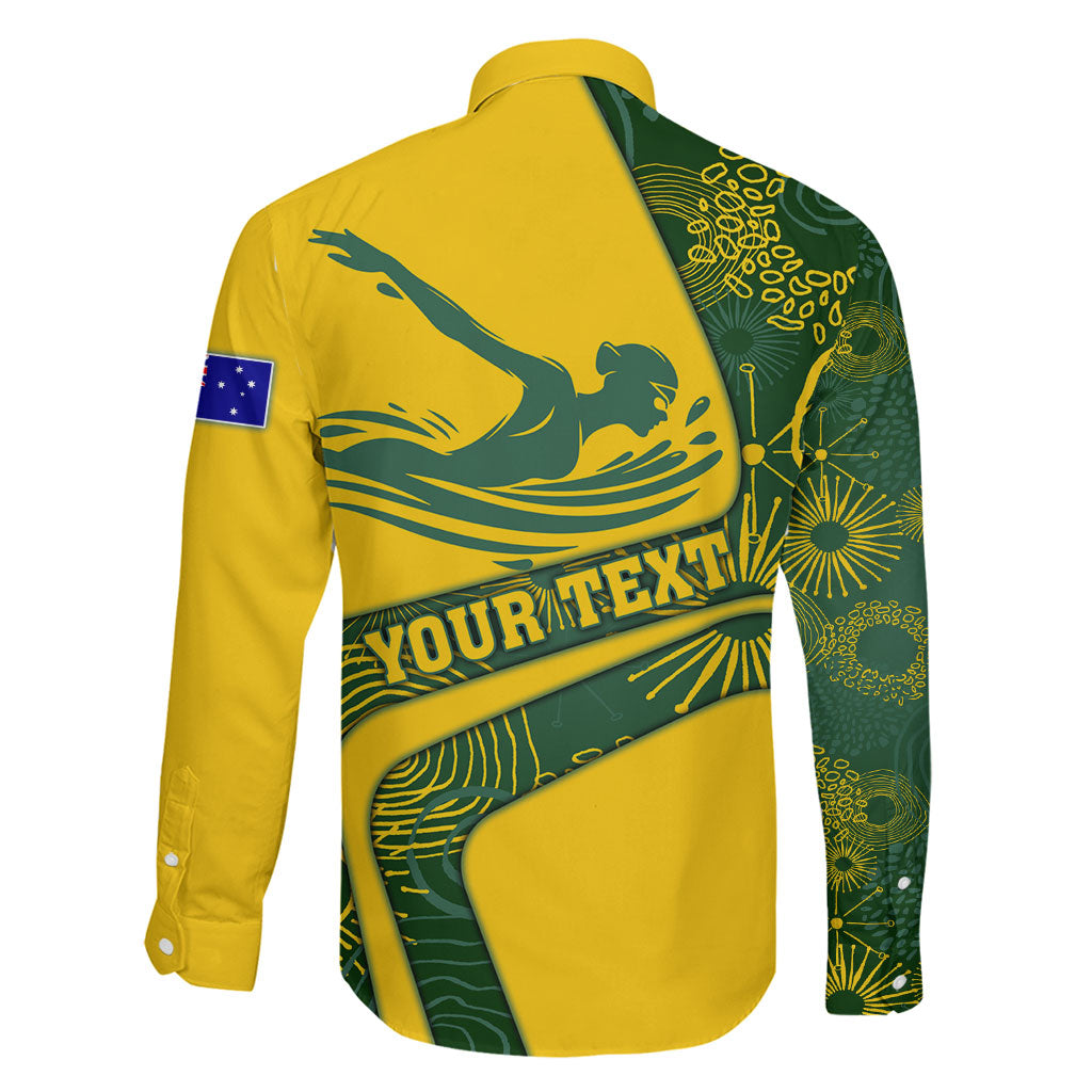 Personalized Australia Swimming Athlete Family Matching Tank Maxi Dress and Hawaiian Shirt Bold Swimmer Silhouette With Indigenous Pattern Accents