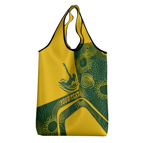 Personalized Australia Swimming Athlete Grocery Bag Bold Swimmer Silhouette With Indigenous Pattern Accents
