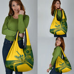 Personalized Australia Swimming Athlete Grocery Bag Bold Swimmer Silhouette With Indigenous Pattern Accents