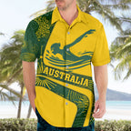 Personalized Australia Swimming Athlete Hawaiian Shirt Bold Swimmer Silhouette With Indigenous Pattern Accents