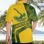 Personalized Australia Swimming Athlete Hawaiian Shirt Bold Swimmer Silhouette With Indigenous Pattern Accents