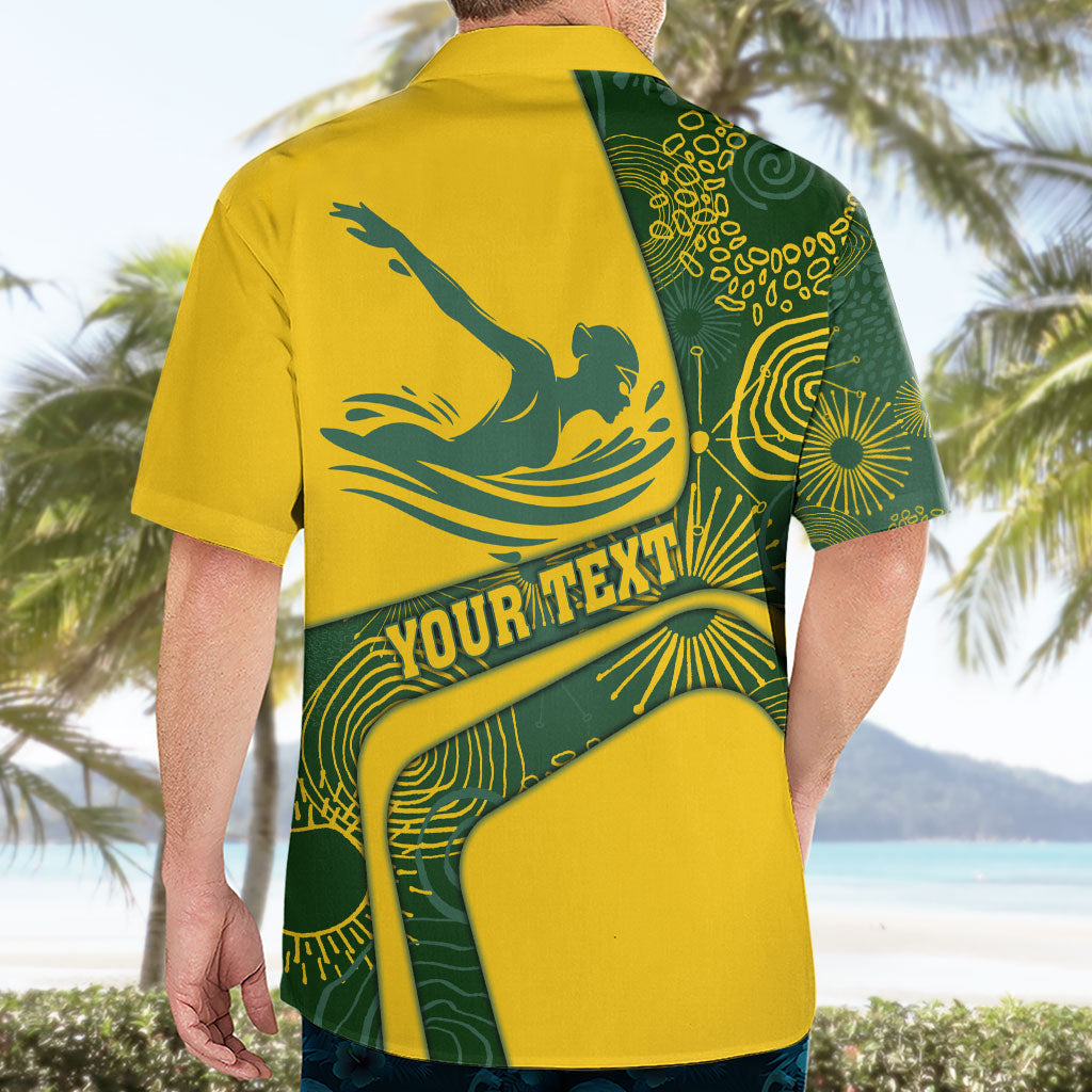 Personalized Australia Swimming Athlete Hawaiian Shirt Bold Swimmer Silhouette With Indigenous Pattern Accents