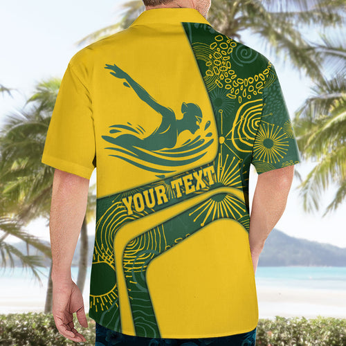 Personalized Australia Swimming Athlete Hawaiian Shirt Bold Swimmer Silhouette With Indigenous Pattern Accents