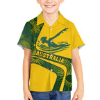 Personalized Australia Swimming Athlete Hawaiian Shirt Bold Swimmer Silhouette With Indigenous Pattern Accents