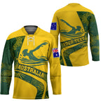 Personalized Australia Swimming Athlete Hockey Jersey Bold Swimmer Silhouette With Indigenous Pattern Accents