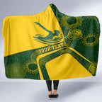 Personalized Australia Swimming Athlete Hooded Blanket Bold Swimmer Silhouette With Indigenous Pattern Accents