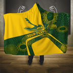 Personalized Australia Swimming Athlete Hooded Blanket Bold Swimmer Silhouette With Indigenous Pattern Accents