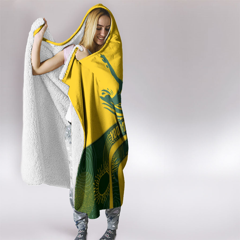 Personalized Australia Swimming Athlete Hooded Blanket Bold Swimmer Silhouette With Indigenous Pattern Accents