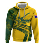 Personalized Australia Swimming Athlete Hoodie Bold Swimmer Silhouette With Indigenous Pattern Accents